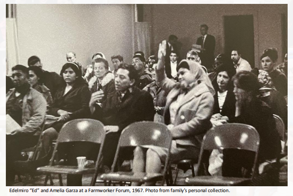 Edelmiro "Ed' and Amelia Garza at a Farmworker Forum, 1967. Photo from family's personal collection.