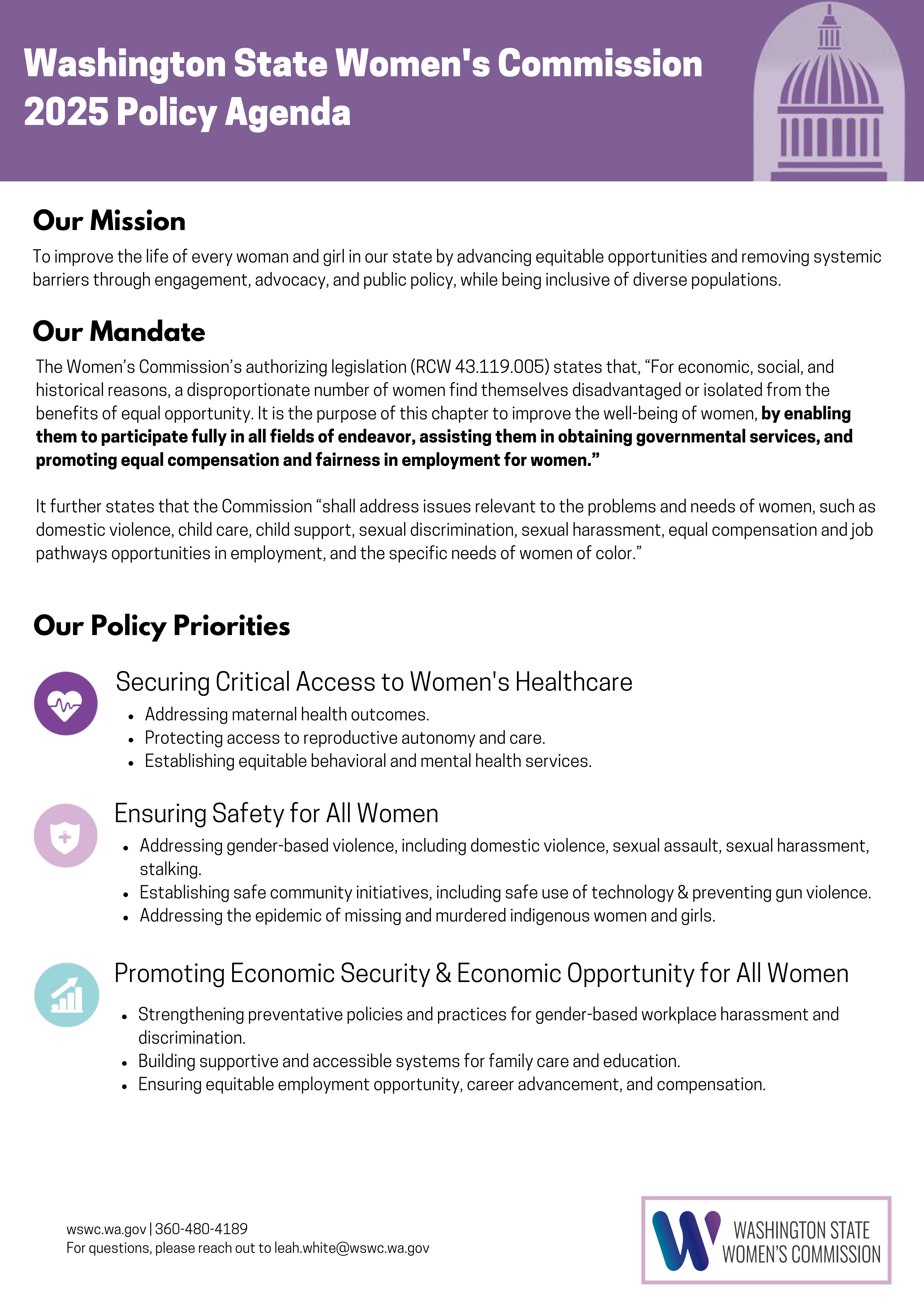 Washington State Women's Commission 2025 Policy Agenda