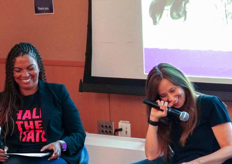 Panelists speak during fireside chat about serving in the c-suite in male-dominated fields.